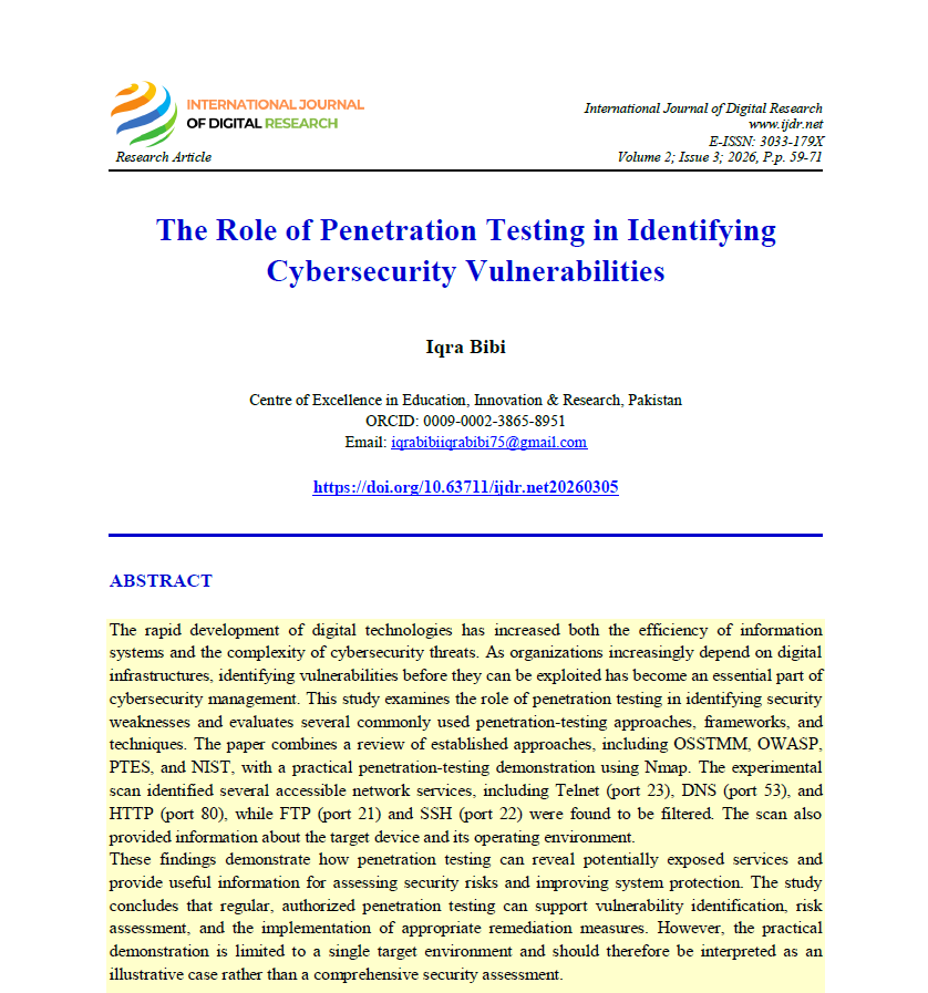 Penetration testing and cybersecurity vulnerability assessment using Nmap